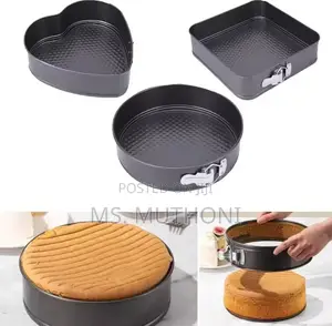 Set of Three Non-Stick Springform Cake Pans in Round, Square, Heart