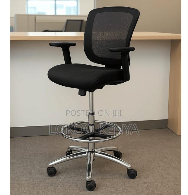 Office Chair; Adjustable Swivel Drafting-Counter Chair With Footrest