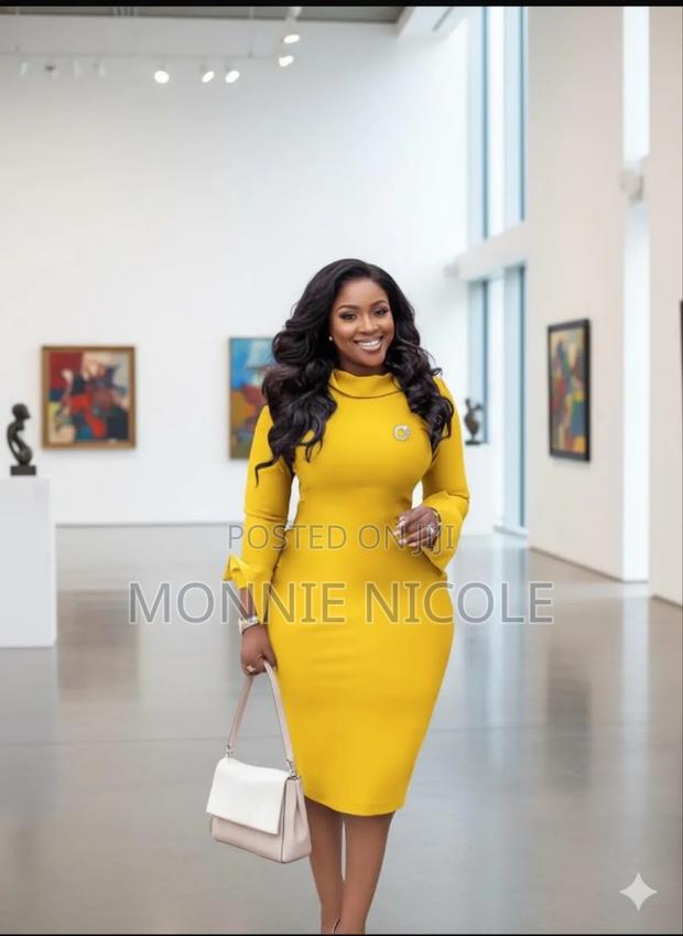 Stylish Yellow Office Dress - main view
