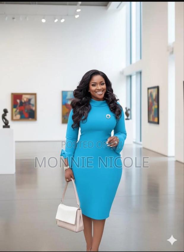 Sky Blue Classy Office Dress - thumbnail 3