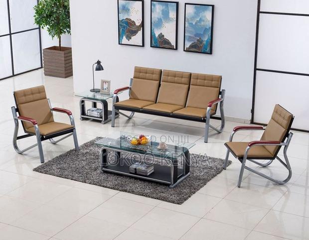 Office Sofas; 5 Seater Modern Sliding Brown Leather Waiting Sofas - main view