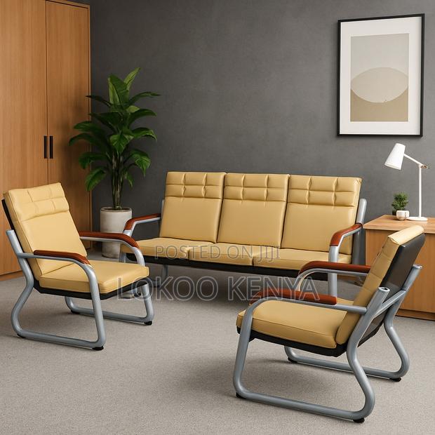 Office Sofas; 5 Seater Modern Sliding Brown Leather Waiting Sofas - thumbnail 6