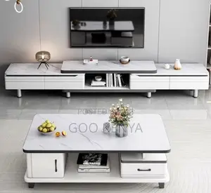 Home Table Set Cabinet; Wooden Media Console With Storage and Table