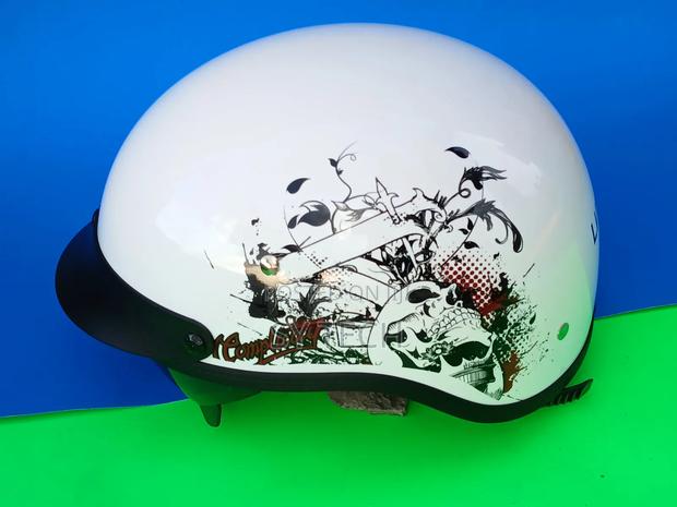 White Retro Vintage Half Face Motorcycle Helmet - thumbnail 2