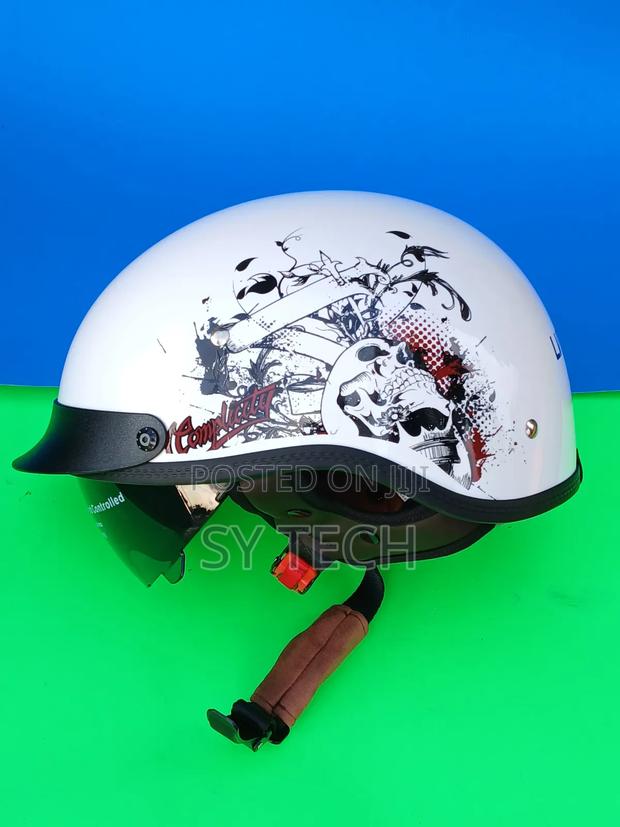 White Retro Vintage Half Face Motorcycle Helmet - thumbnail 4