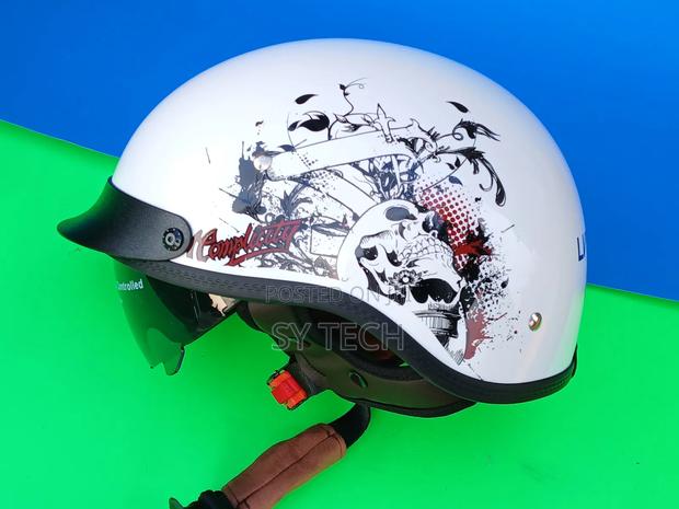 White Retro Vintage Half Face Motorcycle Helmet - thumbnail 5
