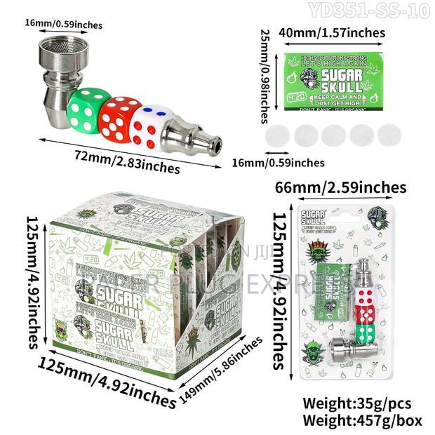 Sugar Skull Hand Metallic Smoking Pipe – Dice Edition - thumbnail 3