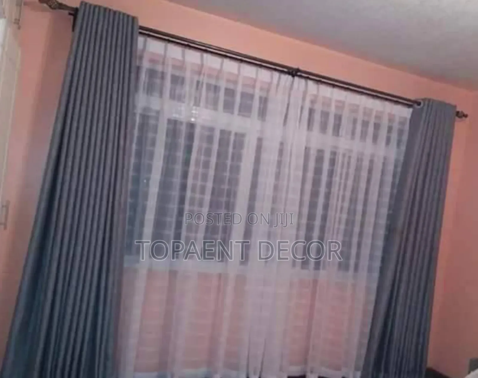 Soft Fabric Quality Window Grey Curtains With White Sheers