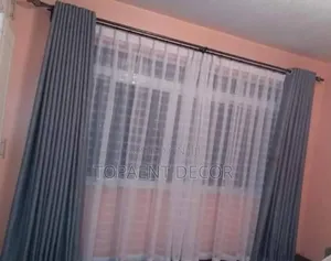 Soft Fabric Quality Window Grey Curtains With White Sheers