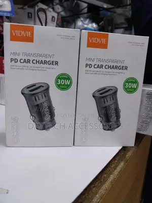 Vidvie Mini Transparent Type-C Pd 30 Watt + Usb-a 18 Watt Car Charger.