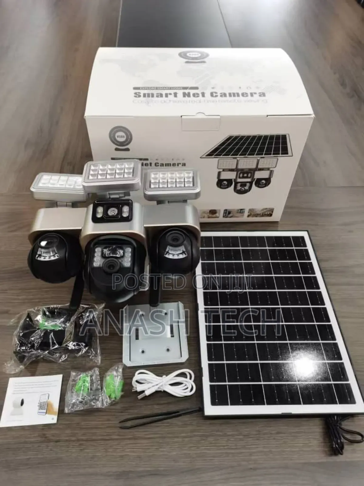 V380 Solar Outdoor Camera Triple Lens Eyes 360 Rotation Waterproof