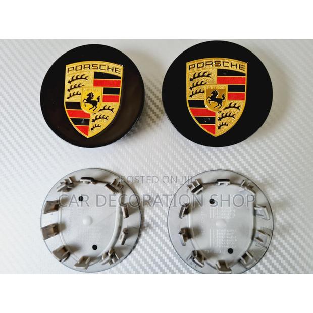 4x Black Logoporsche Centre Lock Hub Caps