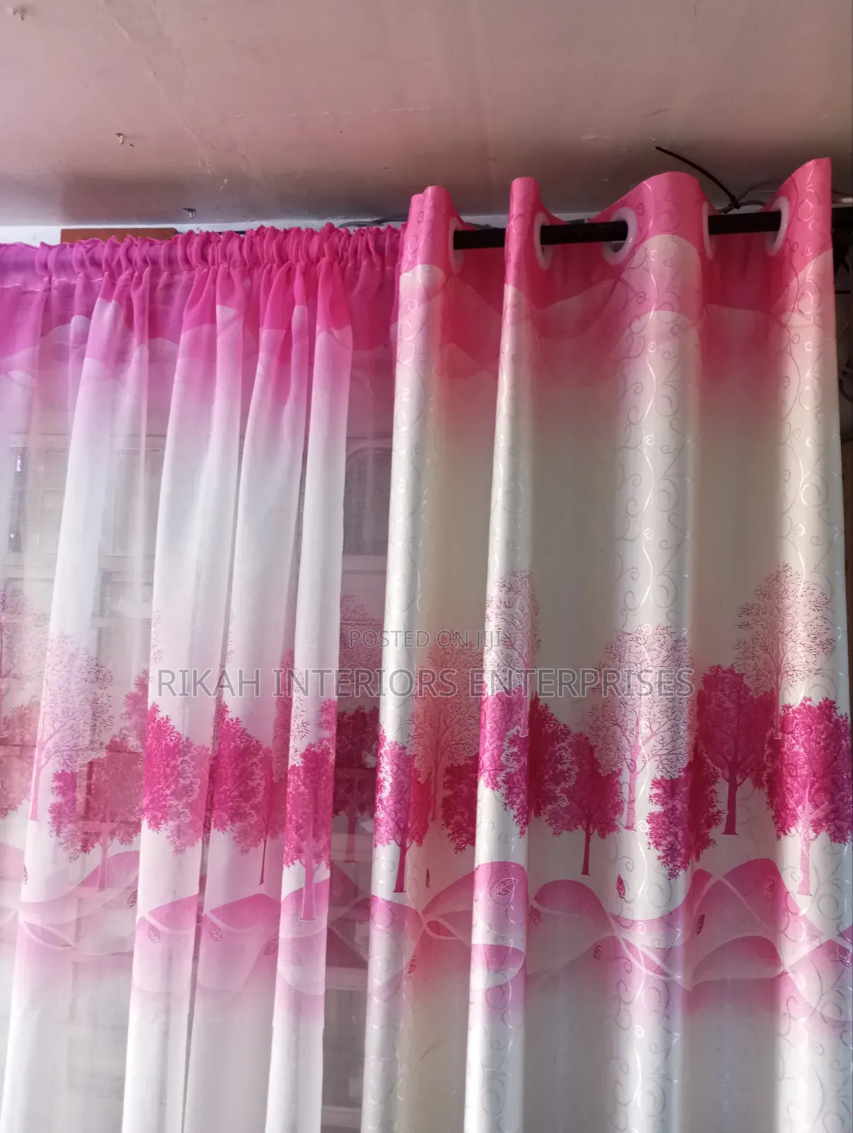 Pink and White Floral Curtains