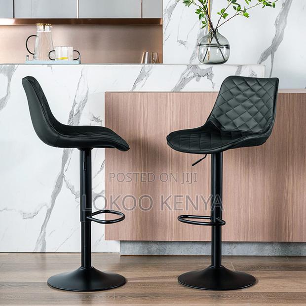 Stool; Black Modern Pu Leather Adjustable Counter Height Barstool - thumbnail 6
