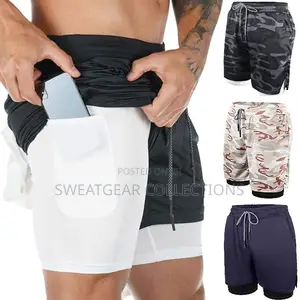 Men's 2 in 1 Workout Running Shorts Training Gym Short With Pockets