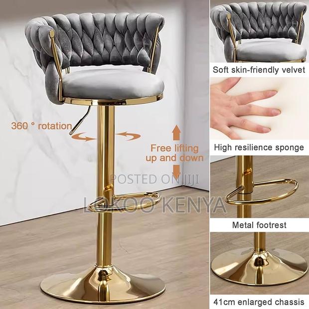 Stool; Adjustable Modern Gold Luxury Seating Kitchen Barstool - thumbnail 6