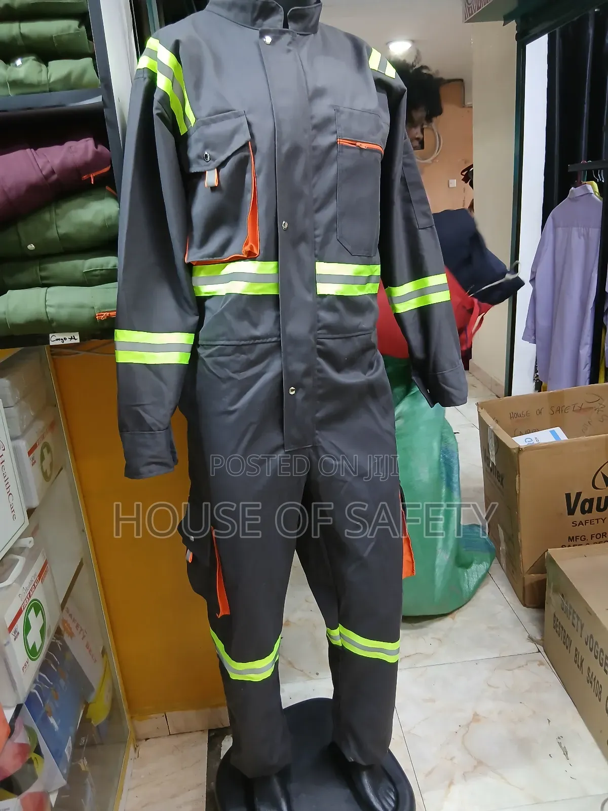 Grey Overall With Reflector in Luminous Green
