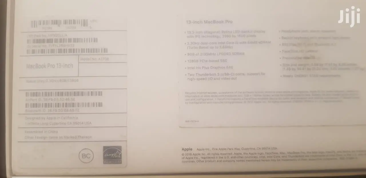 Macbook Pro A1708 - 13.3" 128GB SSD 8GB RAM 