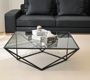 Home Table; Tempered Glass Top Coffee Table With Sturdy Metal Base