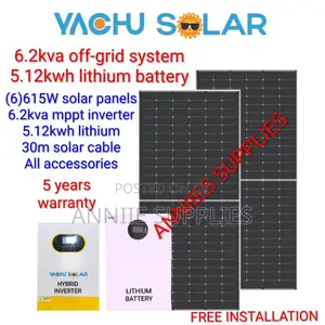 6.2kw Hybrid Inverter - 5kwh Lithium Battery - (6)615w Solar Panels
