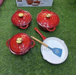 Red / Gold Knobs 7pcs Enamel Cast Iron + Silicone Spoon - thumbnail 2