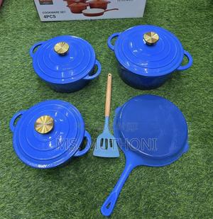 Blue / Gold Knobs 7pcs Enamel Cast Iron + Silicone Spoon - main view