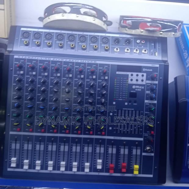 8-Channel Powered Audio Mixer, Likely a "Max Powered Audio