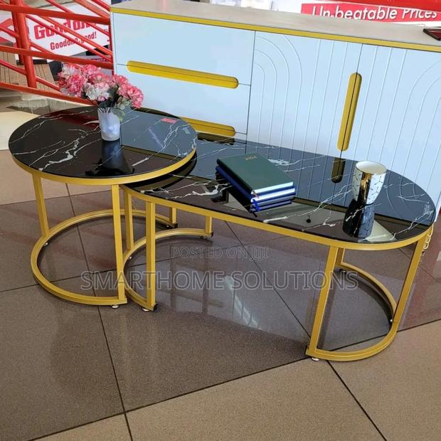 Home Table; Double Round Marble Coffee Table Set For Living Room - main view