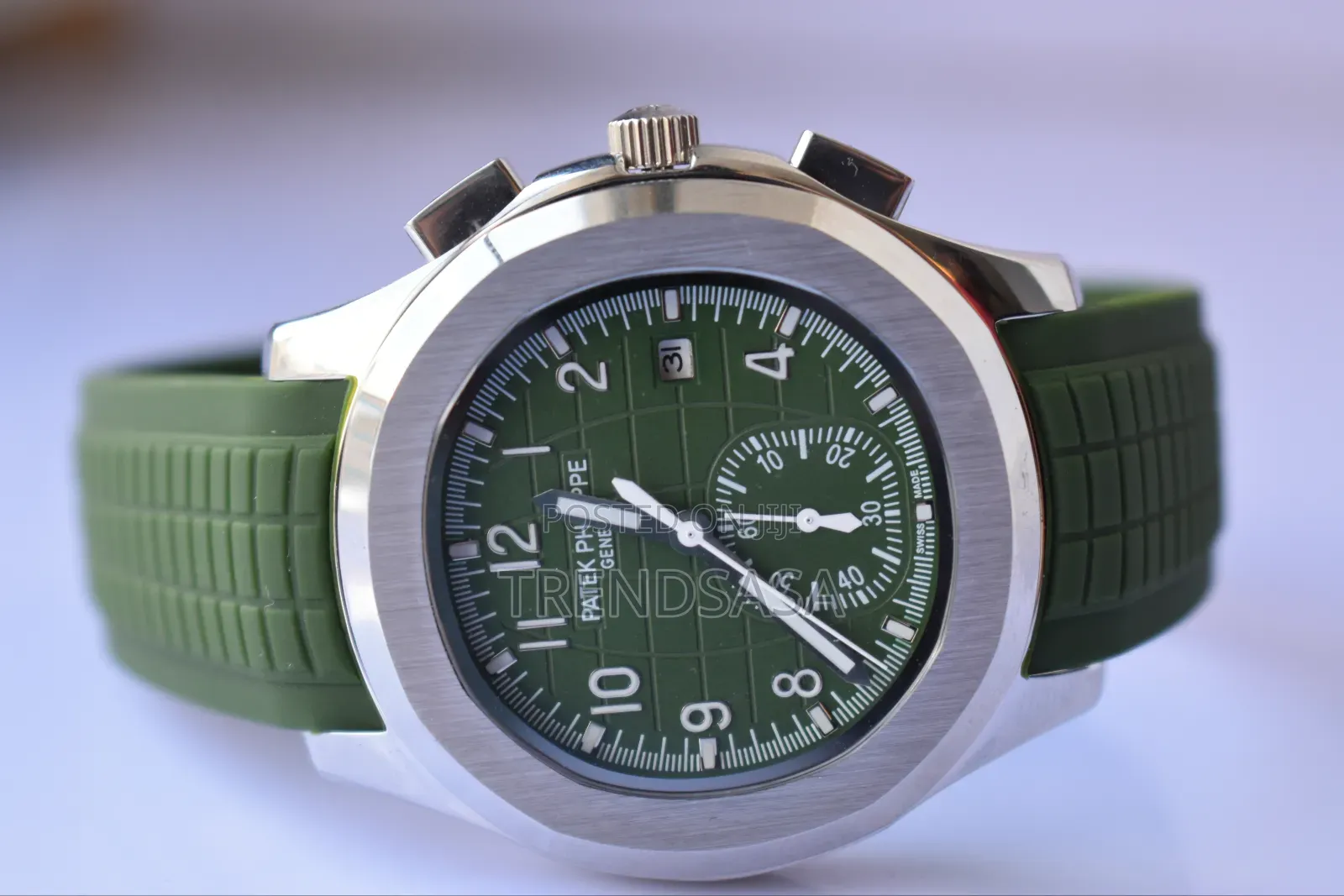 Patek Philippe Aquanaut Stainless Steel Green Rubber Straps Watch