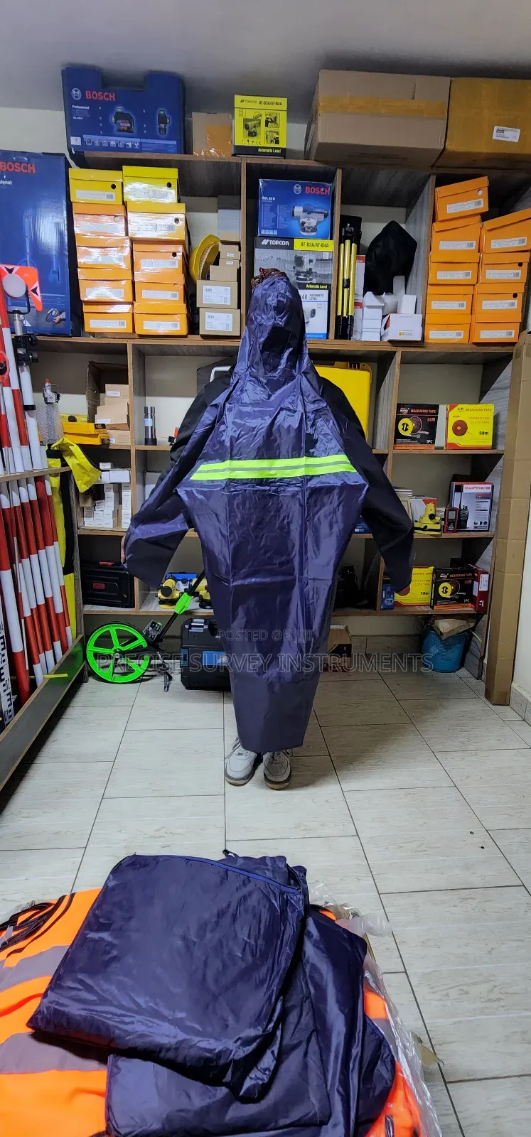 Waterproof Long Raincoat With Hood And Reflective Strip