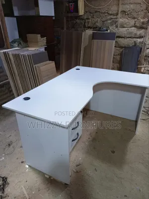 Pure White L-Shape Office Desk