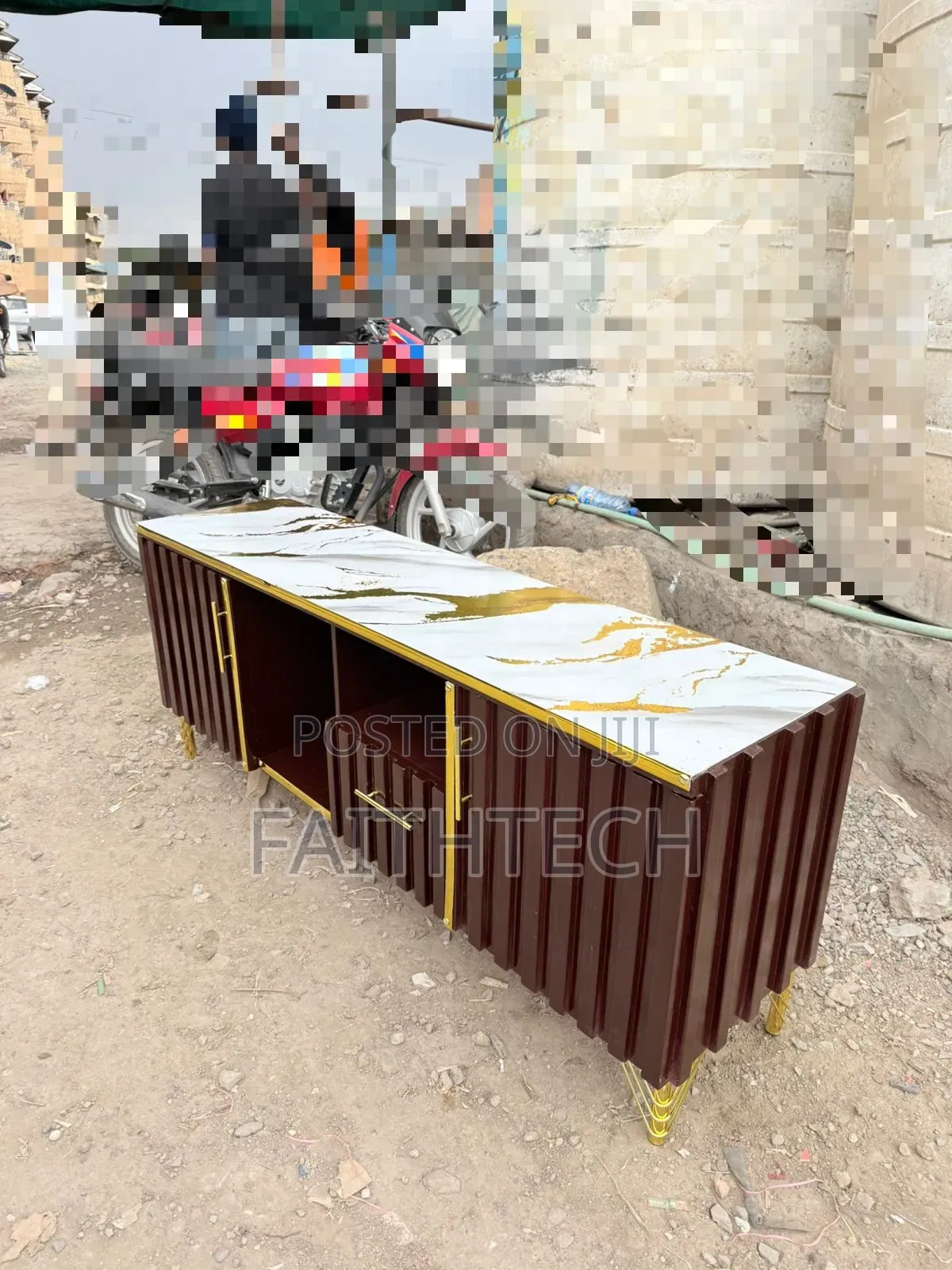 Executive Chocolate Tv Stand With Marble Sheet Top
