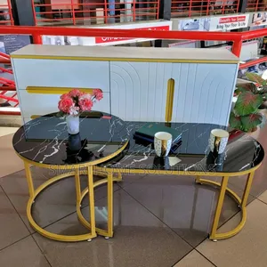 Marble Nesting Coffee Table (Glass Effect) Black