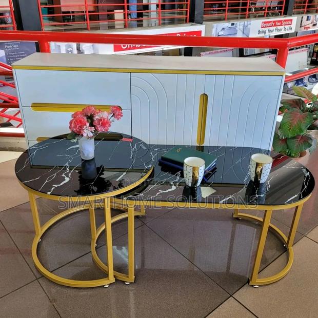 Marble Nesting Coffee Table (Glass Effect) Black - main view