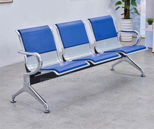 Office Bench: 3 Seater Blue Armrest Bench - main view