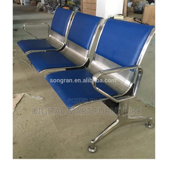 Office Bench: 3 Seater Blue Armrest Bench - thumbnail 3