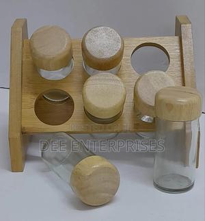Bamboo Spice Rack Plus 6 PCS Spice Jars With Bamboo Lids - thumbnail 2