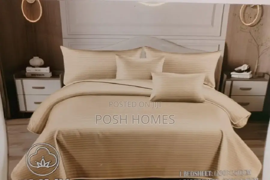 Beige Hotel Quality Striped Duvet Cover Set Non Fade