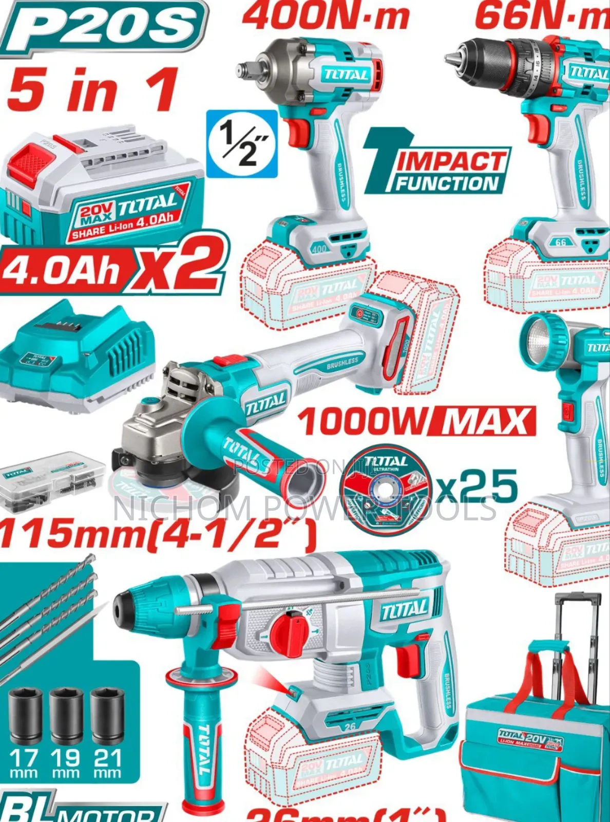 5 In 1 Total Industrial Combo Kit/Total Cordless Drill