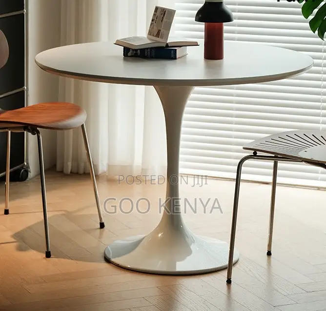 Home Table; Sturdy Round Modern Dining Table With Refine Marble Design