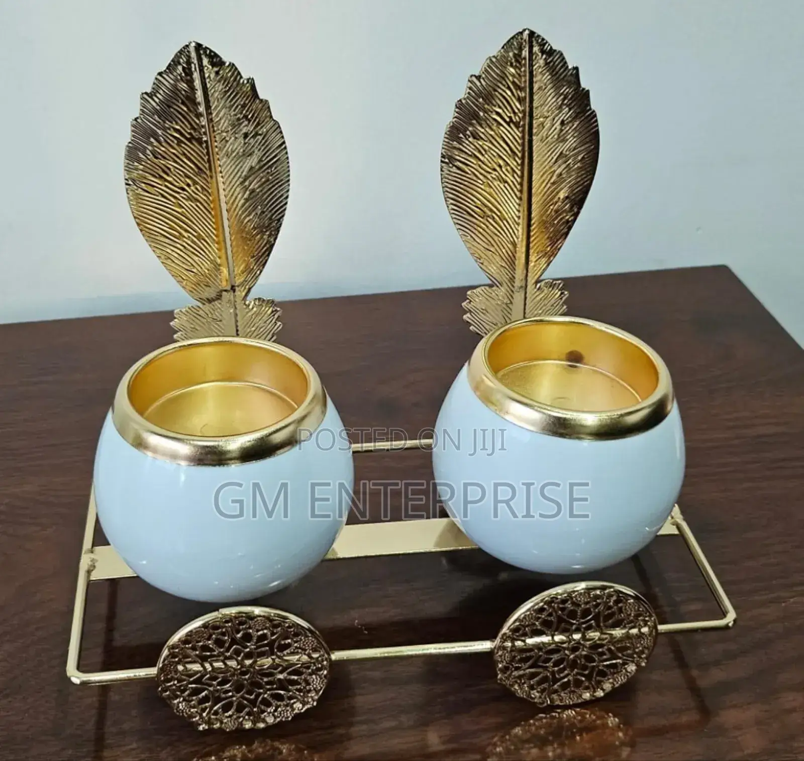 2in1 Ceramic Candle Holder in Gold Leaf Stand