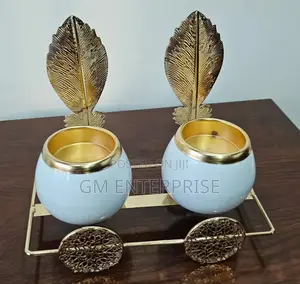 2in1 Ceramic Candle Holder in Gold Leaf Stand