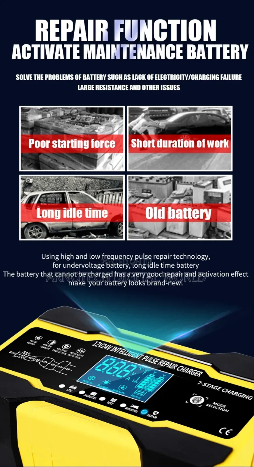 Automatic Universal Battery Repair Charger 12v/24v
