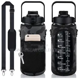 2l Portable Fitness Gym Water Bottle With Handle, Straw Phone Sleeve