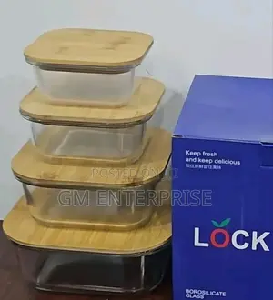 4in1 Lock Glass Food Storage Containers With Air Tight Bamboo Lids