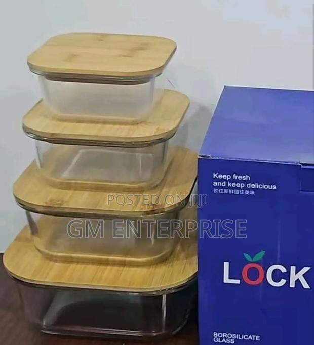 4in1 Lock Glass Food Storage Containers With Air Tight Bamboo Lids