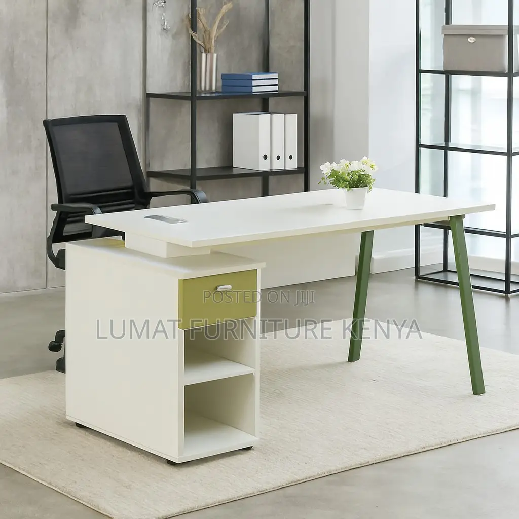 L-Shaped Desk With Metal Base