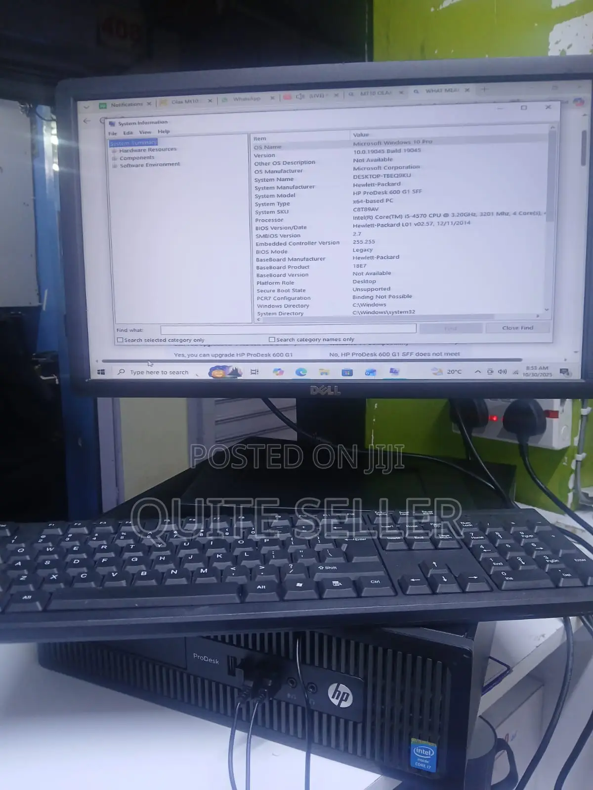 Complete HP Prodesk C0i5 4thgen 500gb HDD 4gb Ram 20inch Monitor