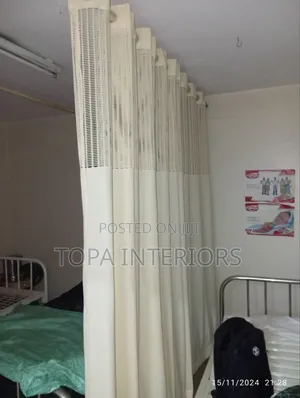 Patient Privacy Blue Hospital Curtains With Top Mesh Net