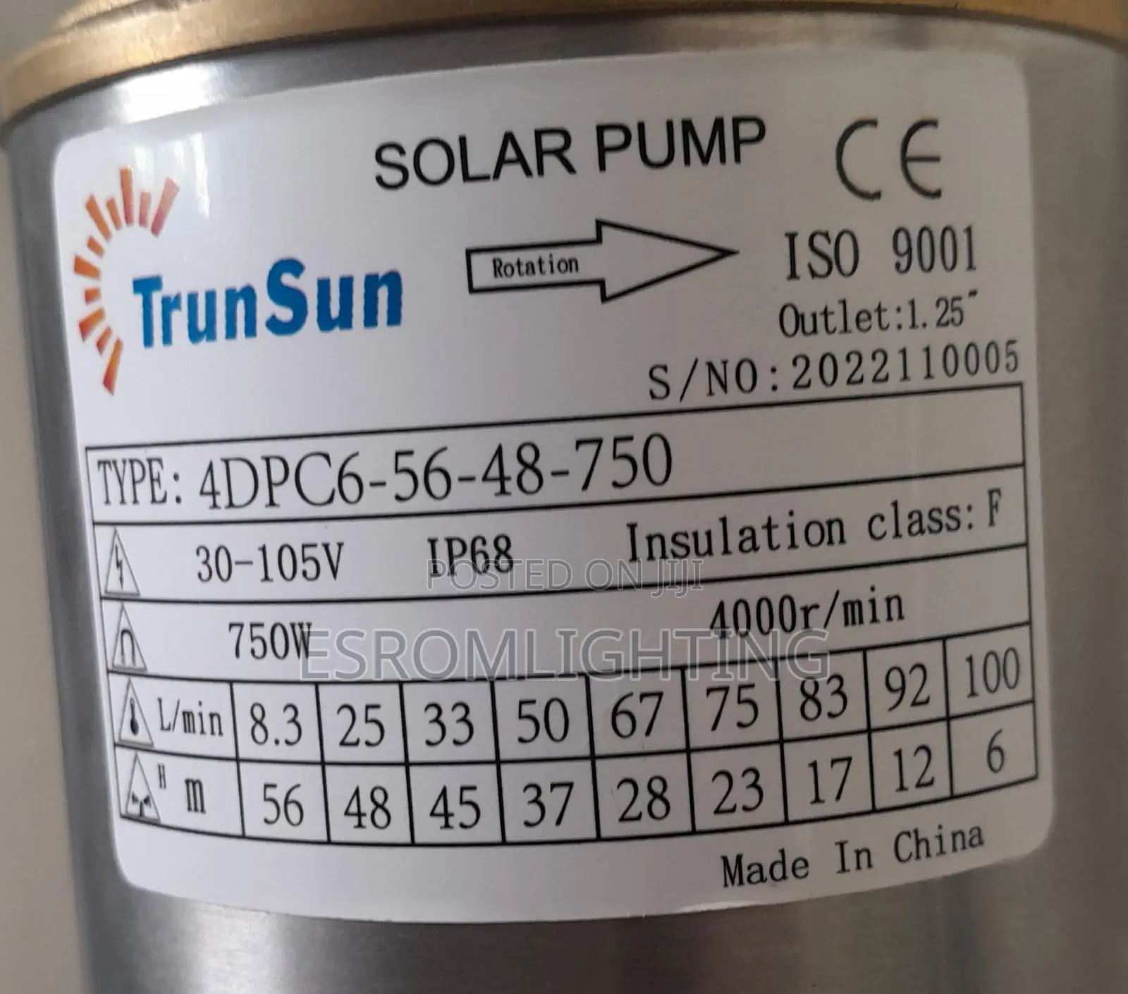 Trunsun 750w Solar Water Pump – Model 4dpc6-56-48-750